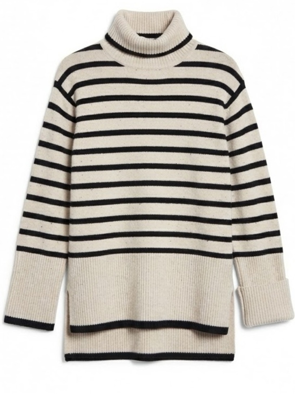 OAK + FORT Striped Turtleneck Sweater in Black & Cream Size Medium
